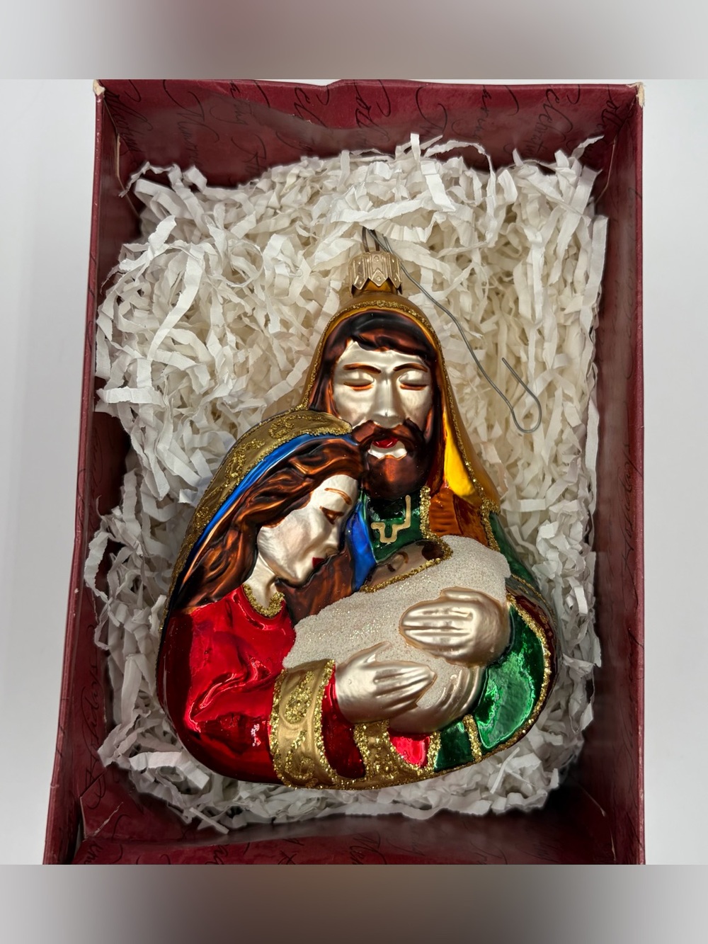 Hallmark Cards The Holy Family Blown Glass Christmas Ornament Tracy Larsen 1999